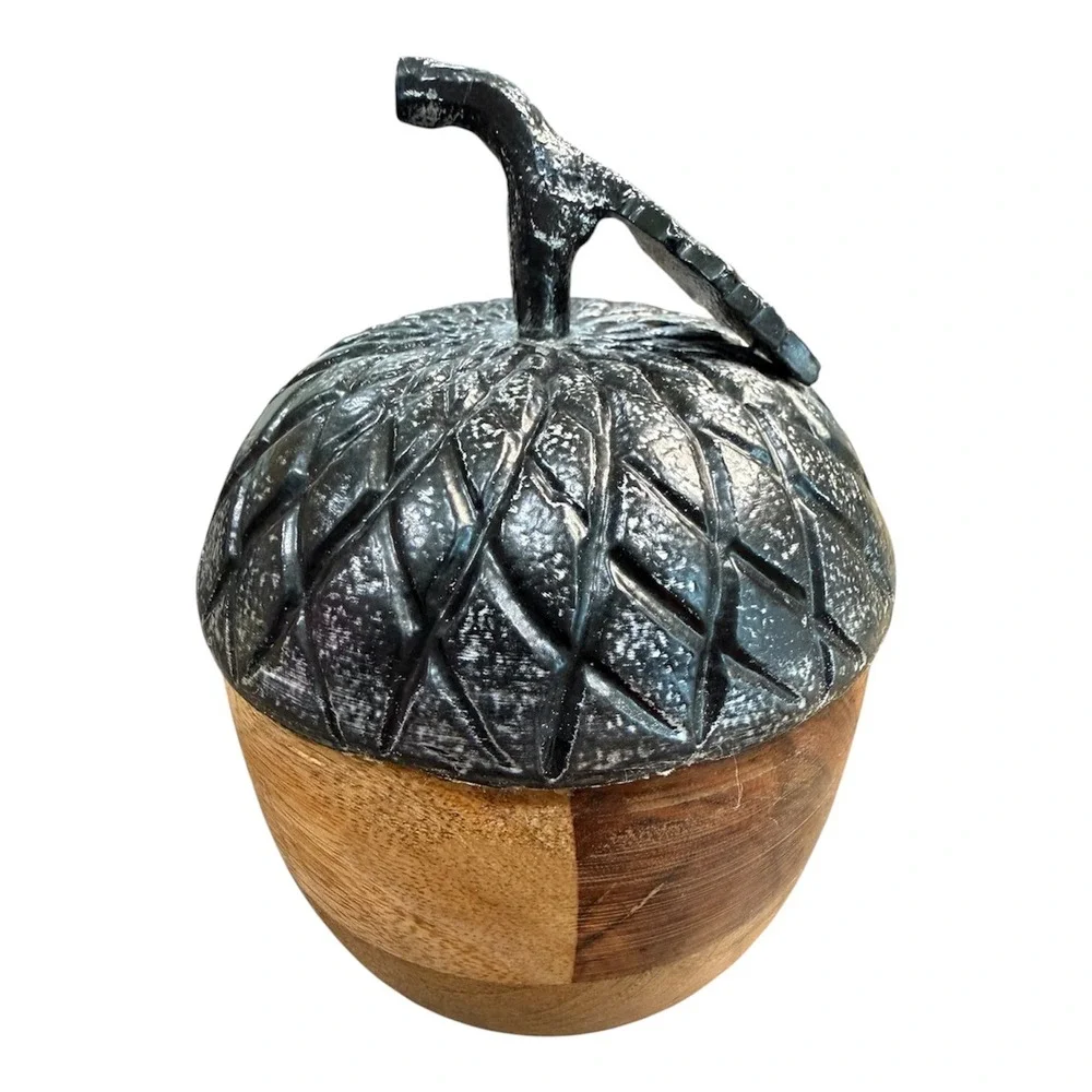 Rustic Wood and Cast Metal Acorn Decorative Figurine Fall Decor